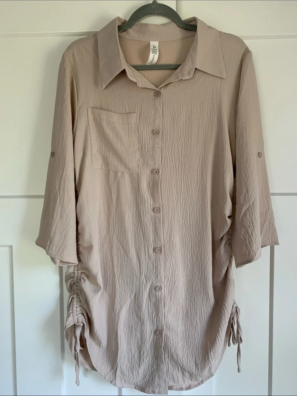 Light Taupe Button-Front Swim Cover Up